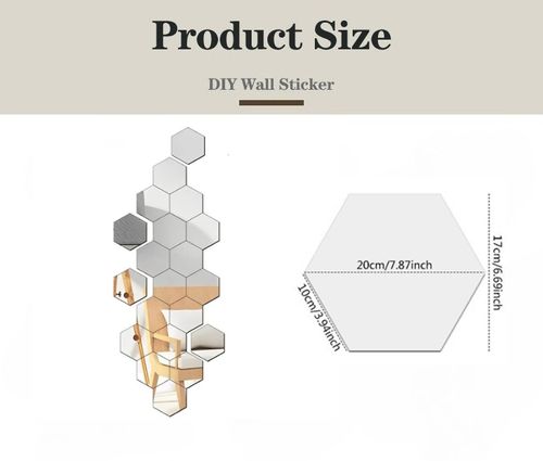 12pcs Self-Adhesive Hexagonal Acrylic Mirror Wall Stickers
