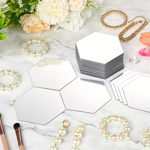 12pcs Self-Adhesive Hexagonal Acrylic Mirror Wall Stickers