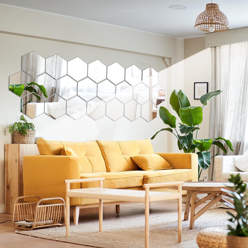 12pcs Self-Adhesive Hexagonal Acrylic Mirror Wall Stickers