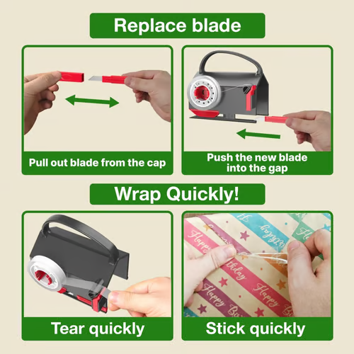 2-in-1 Wrapping Paper Cutter & Tape Dispenser - Faster Gift Wrapping Tool
