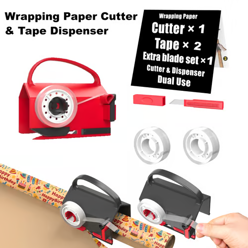 2-in-1 Wrapping Paper Cutter & Tape Dispenser - Faster Gift Wrapping Tool