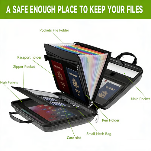 🔐 Hard-Shell Fireproof & Waterproof Document Organizer with Lock