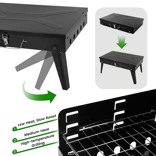 Portable Folding Charcoal Grill – Stainless Steel, Quick Setup, Easy Clean