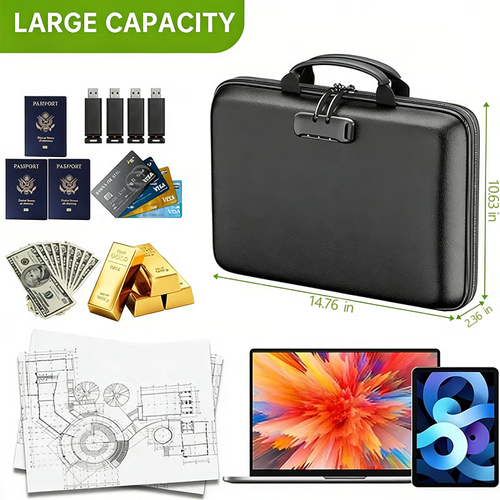 🔐 Hard-Shell Fireproof & Waterproof Document Organizer with Lock