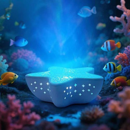LED starfish night light, USB powered, wave and starry sky music projection light