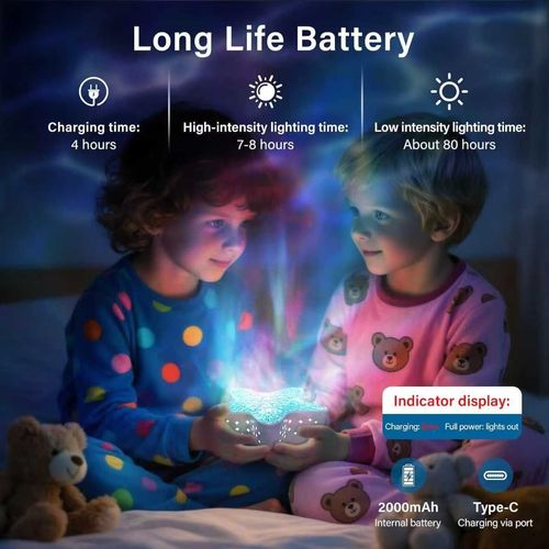 LED starfish night light, USB powered, wave and starry sky music projection light