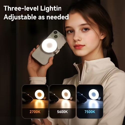 Magnetic beauty fill light for mobile phones, three-color temperature portable selfie mirror, rotating and stretchable pocket light