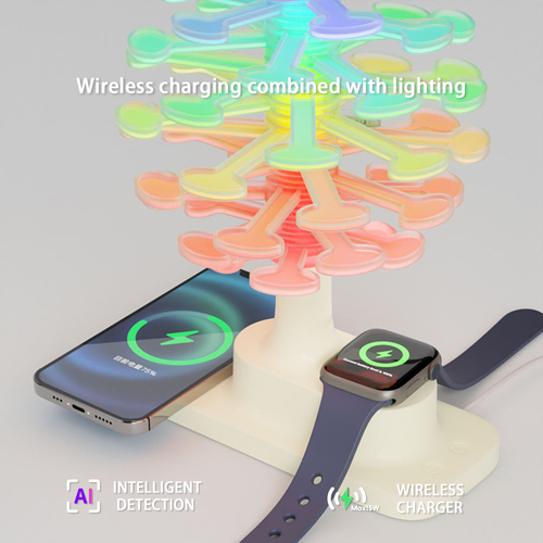 Creative spiral tree-shaped night light wireless charger, 360-degree rotation, supports smart fast charging.