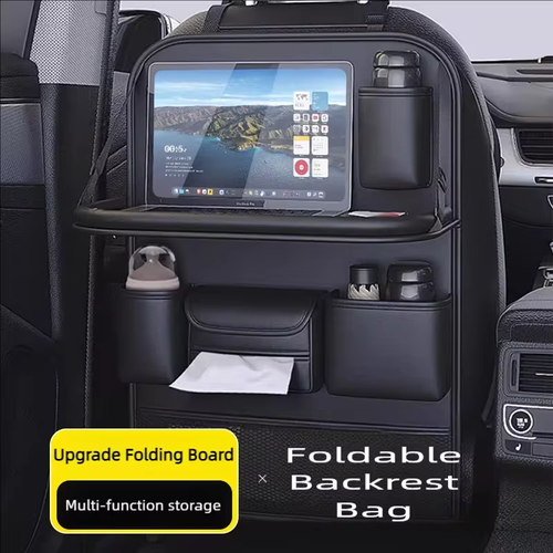 Newest Car Seat Back Storage Bag Large Capacity Multi-Pocket Back Seat Storage Bag Foldable Dining Table Tablet Tray Hanging Bag