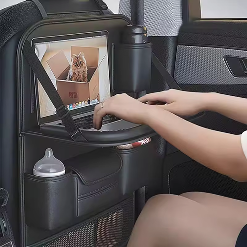 Newest Car Seat Back Storage Bag Large Capacity Multi-Pocket Back Seat Storage Bag Foldable Dining Table Tablet Tray Hanging Bag