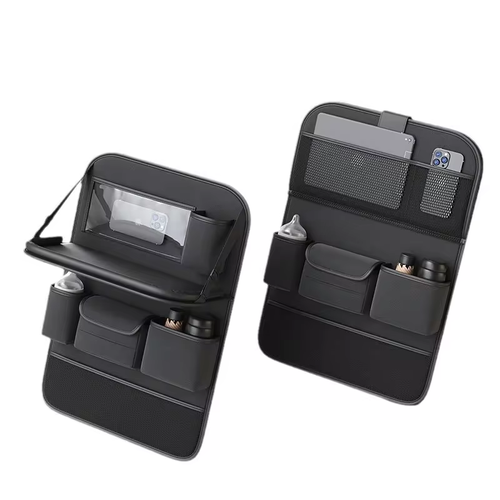 Newest Car Seat Back Storage Bag Large Capacity Multi-Pocket Back Seat Storage Bag Foldable Dining Table Tablet Tray Hanging Bag