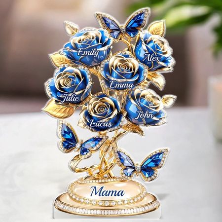 Personalized Blue Rose Family Plaque - Personalized Mother's Day Gifts For Mom, Grandma - Love Rooted In Motherhood