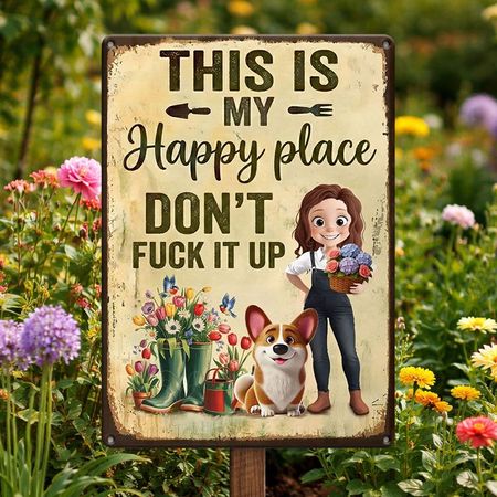 Personalized Metal Garden Sign – 'This Is My Happy Place' Decorative Garden Sign