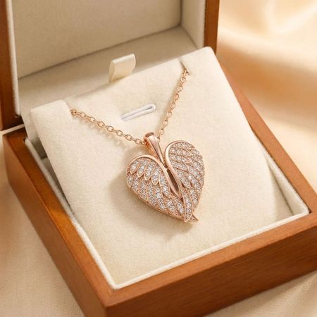 Personalized Photo Angel Wings Heart Locket Necklace – Custom Picture Pendant with Sparkling Crystal Wings, Memorial & Love Keepsake Gift