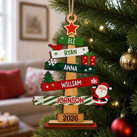 Custom Wood Ornament - Personalized Christmas Birthday Gifts For Mom, Dad, Kids - Our Family Christmas Tree