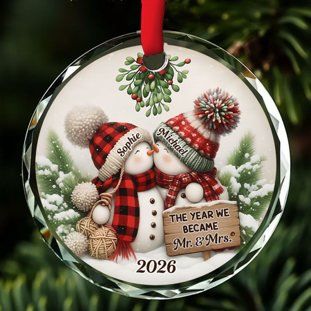 Custom First Christmas Ornament Married, Gift for Newlyweds •  Merry And Bright Together - Personalized Glass Ornament