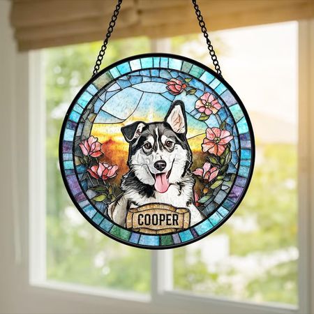 Personalized Dog Portrait Stained Suncatcher, Custom Pet Memorial Stained Photo Suncatcher, Dog Loss Keepsake, Pet Loss Gift