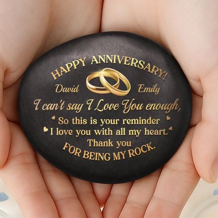 Custom Printed Rock - Personalized Anniversary Wedding Gifts For Husband And Wife, Him And Her - Our Love Blossoms Through Time