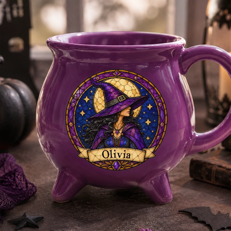Custom Witchy Cauldron Coffee Mug - Personalized Halloween Gifts For Witch, Wife, Daughter, Besties, Sisters, Granddaughter, Grandma, Mom, Yourself - Moonlit Witch Vibes