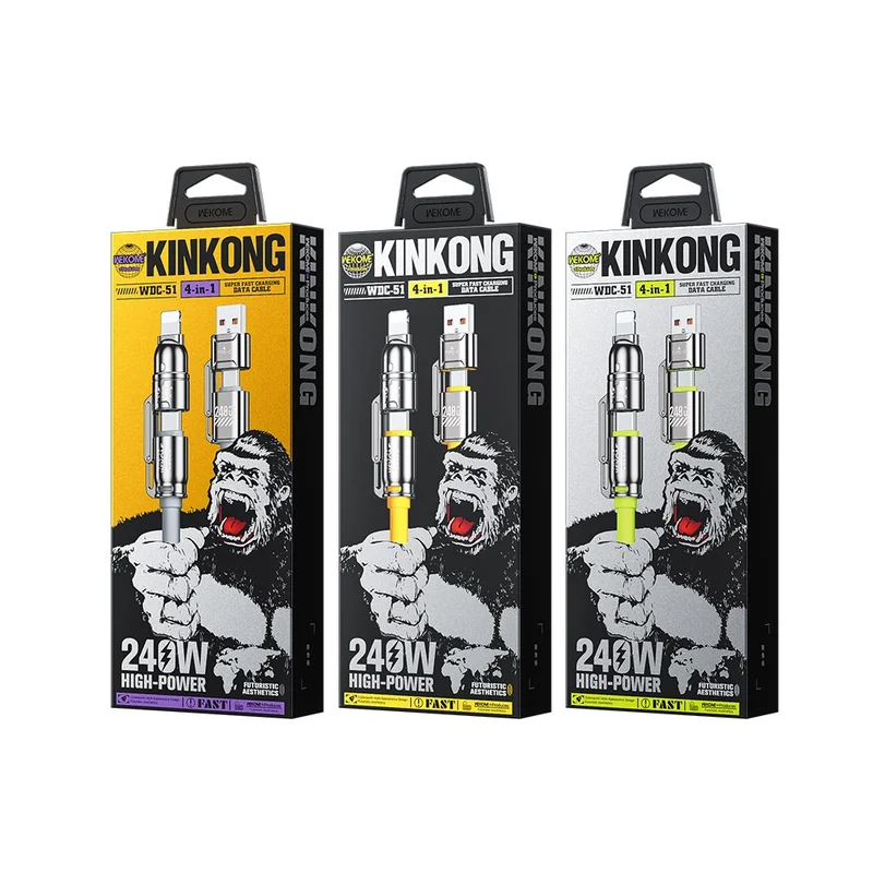 WEKOME 4 em 1 Cabo de dados móvel de carregamento super rápido 240W Silicone Dual Type-C Two Drag Two Cabo de carregamento produtos certificados