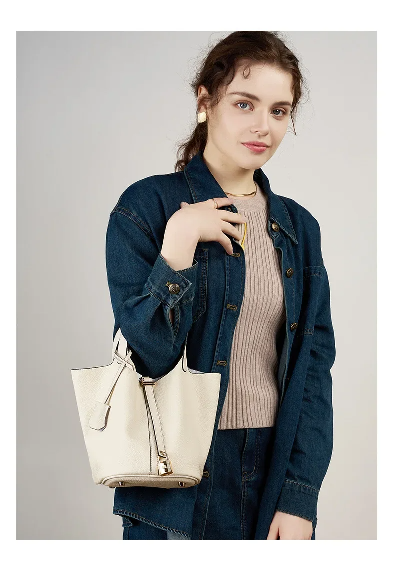 2025 nova high-end sensação feminina balde saco mini cesta sacola de couro genuíno bolsa mamãe saco de casamento da noiva