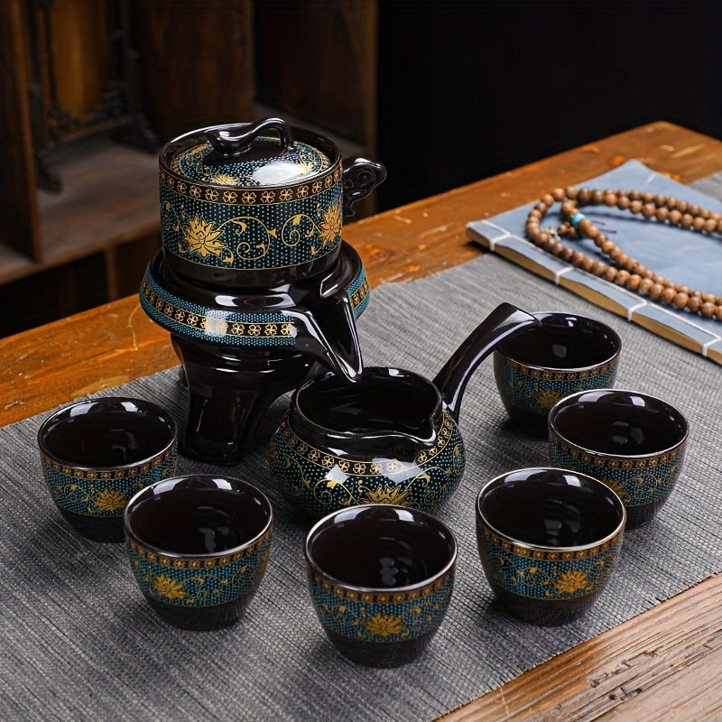 Conjunto de chávena e bule da sorte giratório em grafite de estilo chinês - Estilo Kung Fu vintage para decoração de casa e amantes de chá, conjunto de chávena de chá