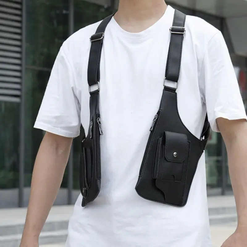 Alça de ombro dupla multi-bolso masculino ao ar livre anti-roubo saco de peito couro multifuncional crossbody armazenamento tático saco de caça