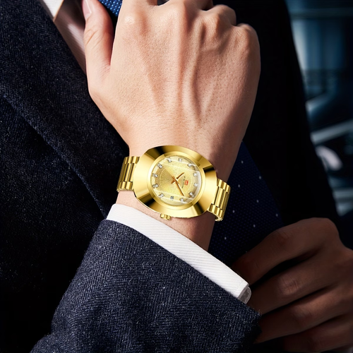 Stylish And Gorgeous Golden Watches for Men And Women, Charming Oval Dial, Rhinestone Scales, Fashionable Additions Suitable for Business, Leisure, Vacation, And Dating, Ideal Choice for Gifts