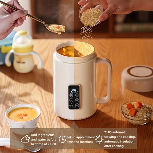 Portable Electric Hot Cup | Multifunctional Cooker for Soup, Rice, Desserts, Tea, Coffee | Large Capacity, Nano Ceramic Enamel Inner, Compact and Convenient for Outdoor, Office, Home Use