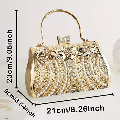 Luxury Gold Pearl Clutch Bag | Women's Embellished Evening Handbag for Party