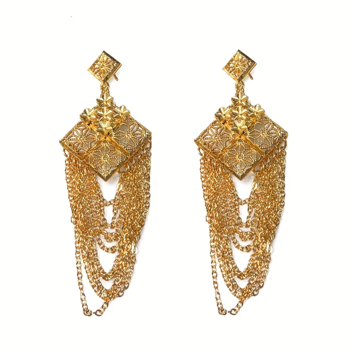 24k gold long tassel earrings, fashionable drop earrings, Middle Eastern Dubai Bohemian gold-plated earrings