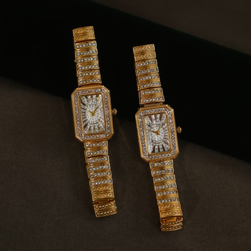 A New Vintage Luxury French-Style Rectangular Watch with a Golden Rhinestone Dial for Women, Featuring Capabilities And an Elegant Quartz Design, Perfect for Daily Wear And Social Gatherings