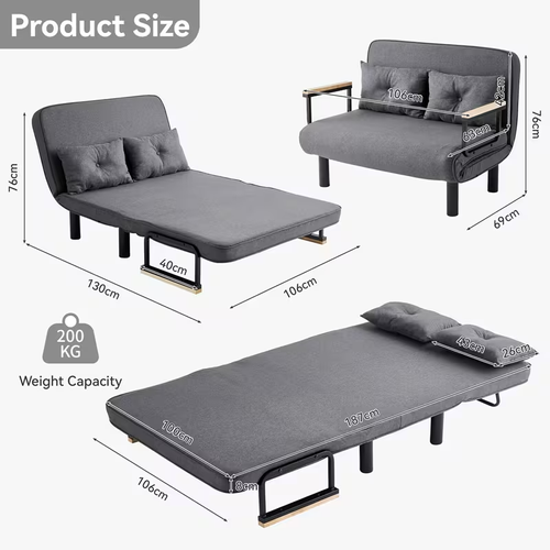 4 in 1 Folding Double Sofa Bed Convertible Lounge Sleeper Chair with Adjustable Backrest and 2 Tufted Cushions, Sleeper Recliner Armchair for Living Room, Bedroom, Guest Room