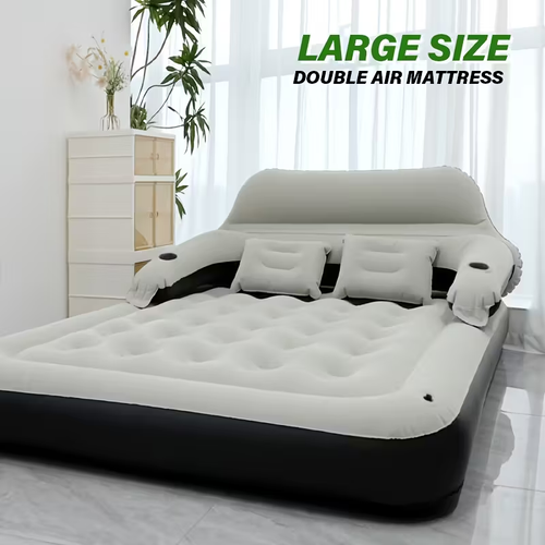 Double Bed Automatic Inflatable Mattress with Backrest Pillow with Inflatable Pump Portable Air Cushion Outdoor Camping Home Inflatable Mattress Bed