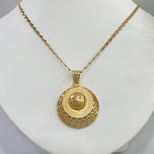 Exquisite Gold Greek Key Pendant & Earring Set – Timeless Elegance