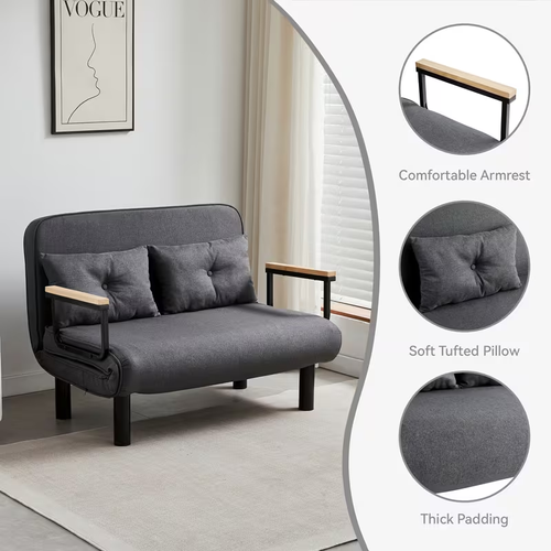 4 in 1 Folding Double Sofa Bed Convertible Lounge Sleeper Chair with Adjustable Backrest and 2 Tufted Cushions, Sleeper Recliner Armchair for Living Room, Bedroom, Guest Room