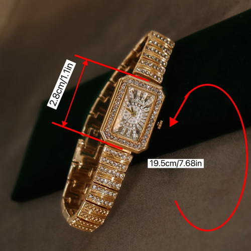 A New Vintage Luxury French-Style Rectangular Watch with a Golden Rhinestone Dial for Women, Featuring Capabilities And an Elegant Quartz Design, Perfect for Daily Wear And Social Gatherings