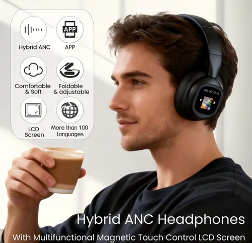 Touchscreen wireless noise-canceling headphones