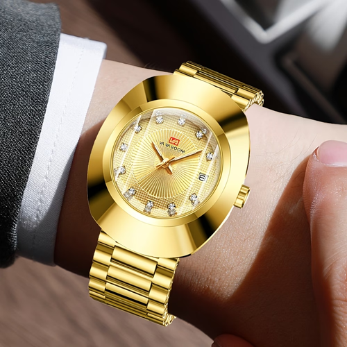 Stylish And Gorgeous Golden Watches for Men And Women, Charming Oval Dial, Rhinestone Scales, Fashionable Additions Suitable for Business, Leisure, Vacation, And Dating, Ideal Choice for Gifts