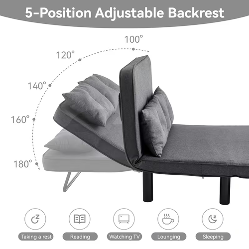 4 in 1 Folding Double Sofa Bed Convertible Lounge Sleeper Chair with Adjustable Backrest and 2 Tufted Cushions, Sleeper Recliner Armchair for Living Room, Bedroom, Guest Room