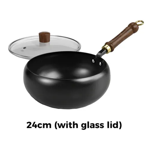 🔥 Quality Guaranteed + Non-Toxic 🔥 Hand-Forged, Coating-Free Heavy Iron Wok (24cm with Lid)