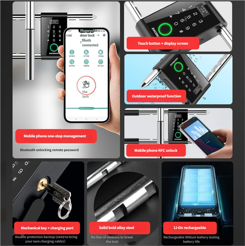 Smart fingerprint password double-opening glass door lock, U-shaped lock, sliding door long lock, shop lock type, outdoor U-shaped lock