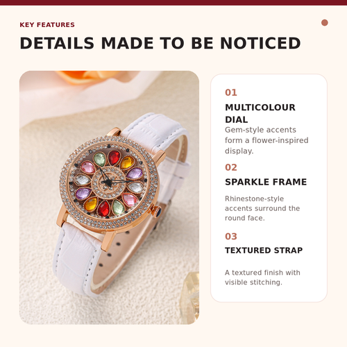 Women's Multicolour Floral Dial Sparkle Fashion Watch