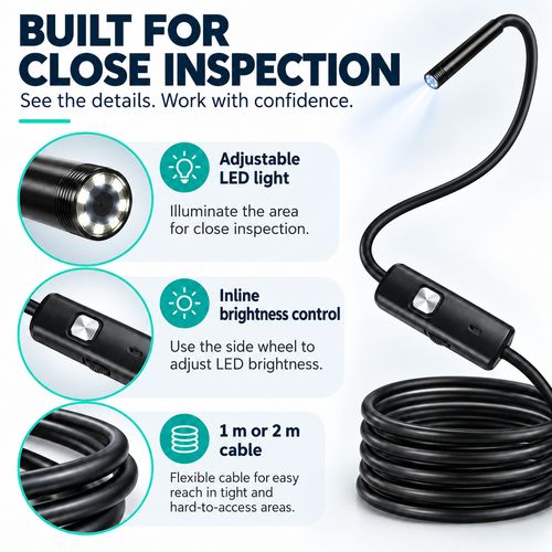 Wired Inspection Camera | Adjustable LED | 1 m & 2 m
