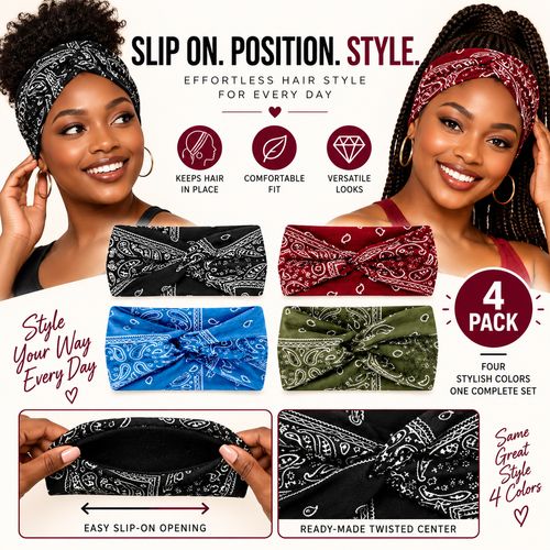 Paisley Twist Headbands | 4-Piece Colour Set