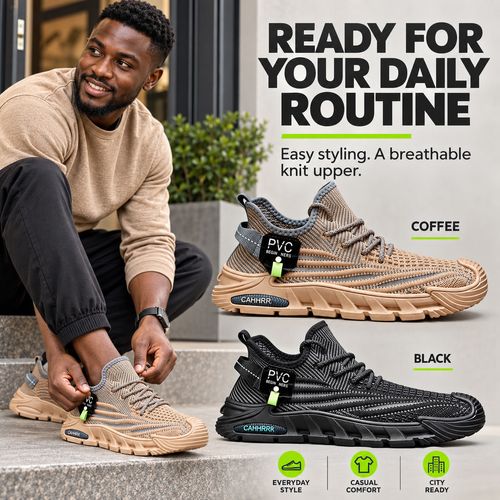 Breathable Knit Mesh Trainers | Black & Coffee