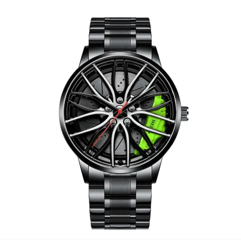 Rim Wheel Design Men Watch ⌚ Black Steel Quartz Sport Watch