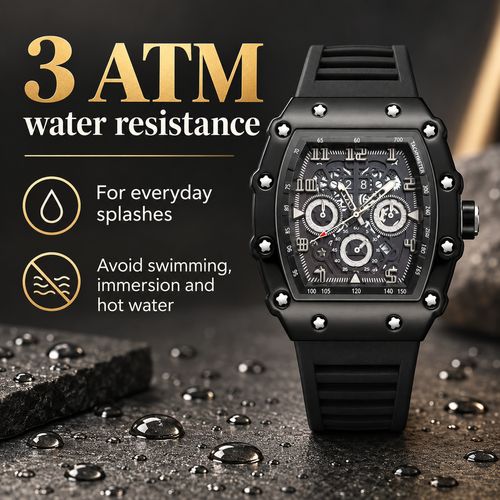 Tonneau Quartz Watch with Luminous Hands & Silicone Strap