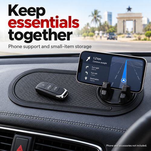 Car Phone Holder & Anti-Slip Dashboard Mat with 360° Rotating Cradle