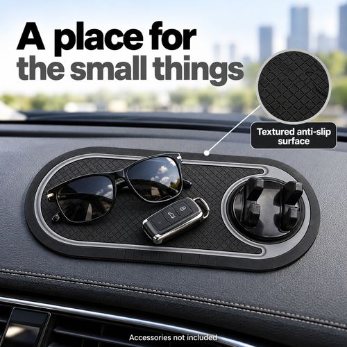 Car Phone Holder & Anti-Slip Dashboard Mat with 360° Rotating Cradle